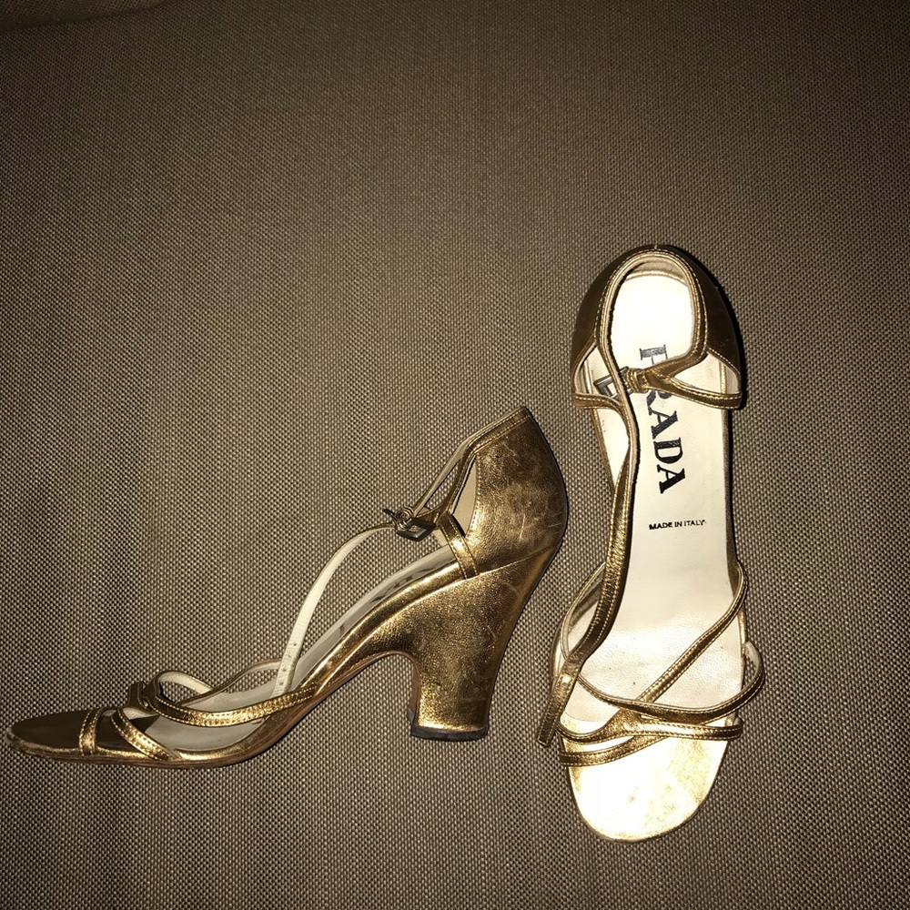 Prada gold low heel sandal
